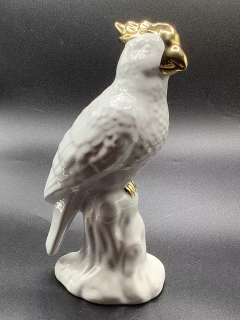 Vintage Porcelain Cockatoo Figurine with gilded beak, crest and talons