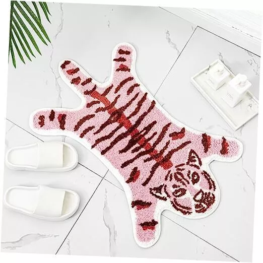 Tiger Bath Mat for Bathroom, Cute Pink Tiger Bathroom Rugs Non-Slip Light Pink