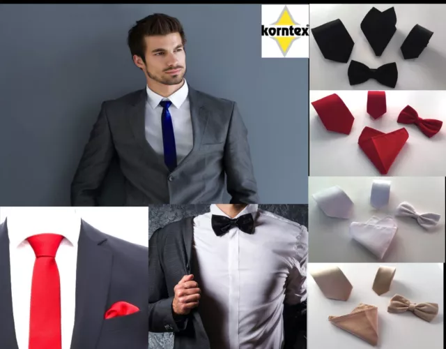 Korntex Krawatte schmal klassisch Fliege Einstecktuch Set Krawattenset Business