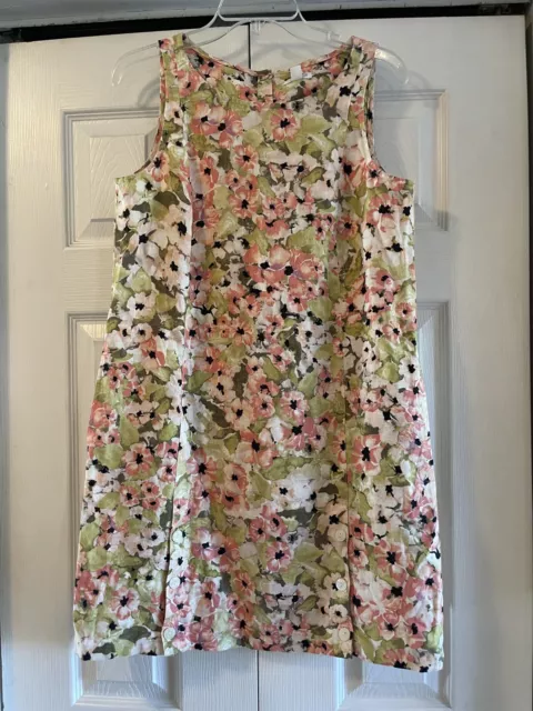 S Petite J. Jill Love Linen Floral Watercolor Dress Sheath Sleeveless Pink Green