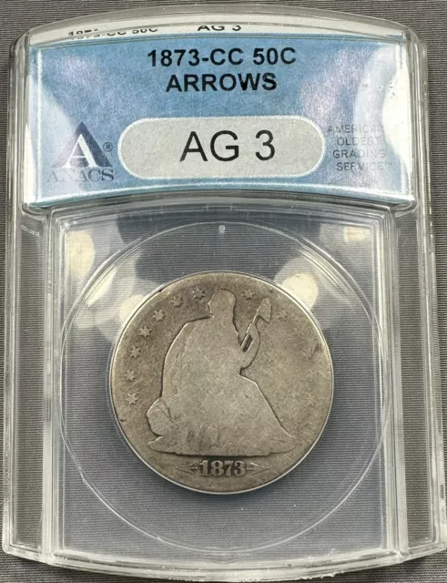 1873-CC Seated Liberty Half Dollar 50c - ANACS AG03 Arrows