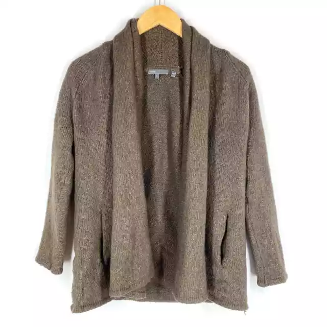 Vince Open Front Cardigan Womens Taupe Chunky Knit Wool Silk Cashmere Small