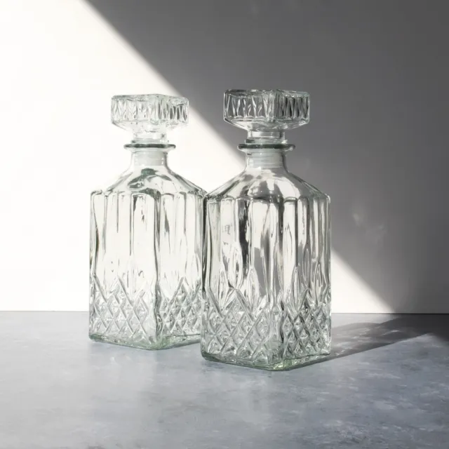 Set of 2 Whisky Decanters Vintage Glass Drink Bottle Wine Decanter Brandy Spirit