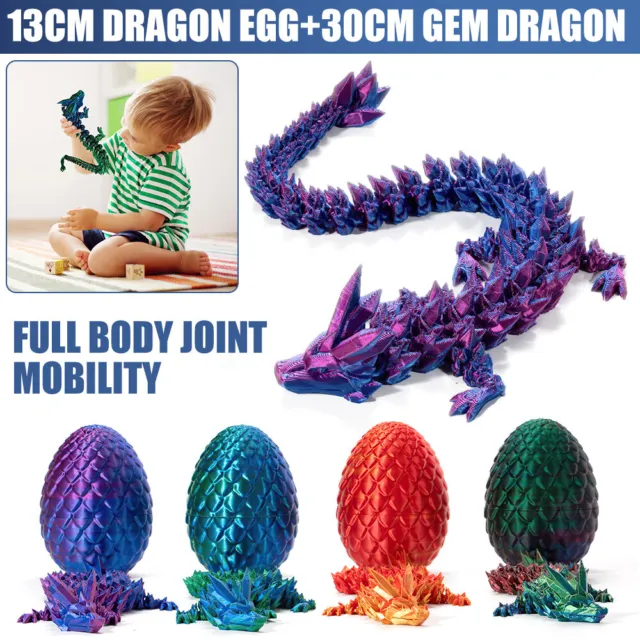 3D Printed Dragon Scale Eggs with Crystal Dragon Inside Posable Fidget Toy Gift