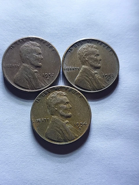 1952-S, 1953-S and 1954-S Wheat Lincoln Cent Pennies
