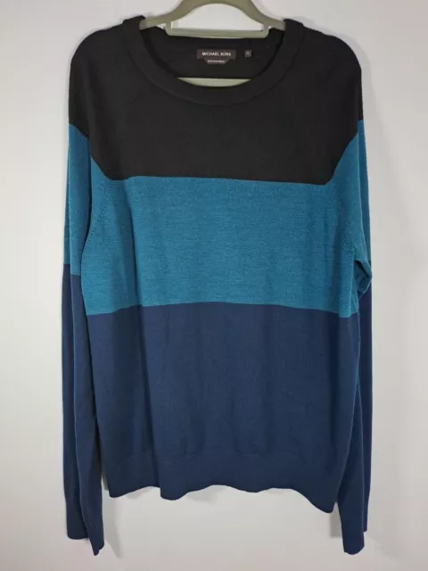 Jumper Michael Kors Talla XL Bloque de Color Cuello Redondo Mangas Largas 100% Lana Merino