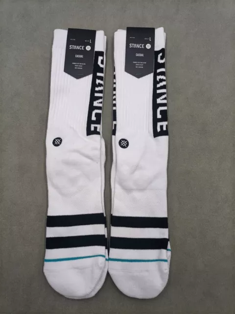 Stance mens Cotton Crew Socks White/Black 2 Pairs Large 9-13 New With Tags