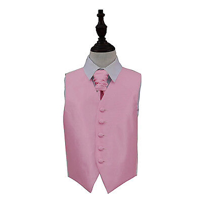 DQT Plain Solid Check Light Pink Boys Wedding Waistcoat & Cravat Set