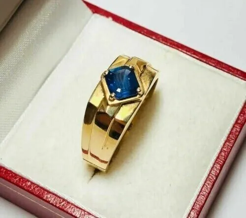 Sapphire 1.60Ct Emerald Lab-Created Men's Engagement Ring 14K Yellow Gold Plated