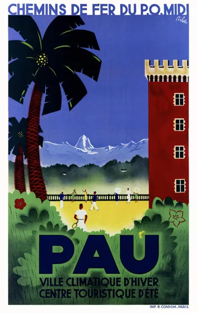 Affiche chemin de fer PO & Midi - Pau