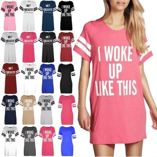 Femme Très Grand Pyjama Chemise I Woke Up Like This Haut Bouffant Tunique Nuit