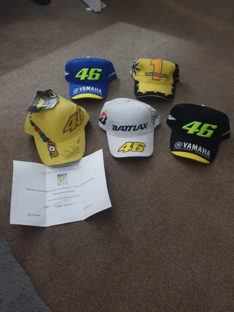 Signed Valentino Rossi Hat - MotoGP World Champion Autograph. +4 more caps