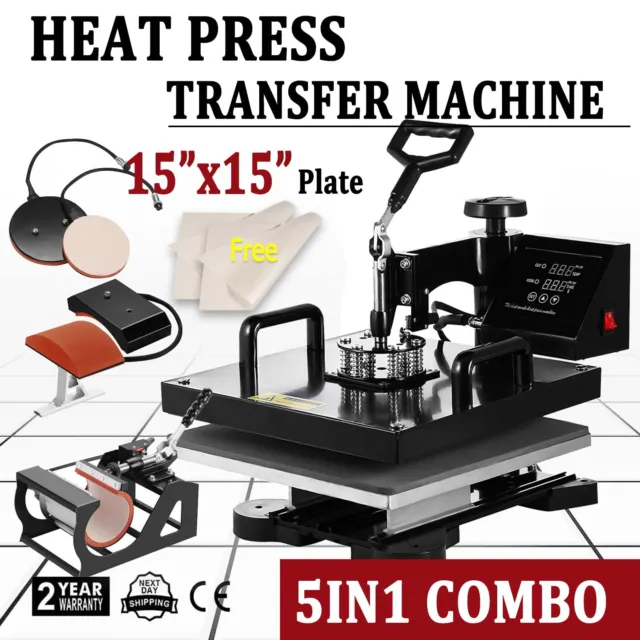 15x15 5IN1 Combo T-Shirt Heat Press Transfer Machine 1100W Mug Plate Printing