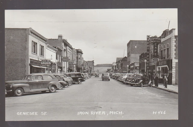 Iron River MICHIGAN RPPC 1948 MAIN STREET nr Iron Mountain Crystal Falls MI KB 2
