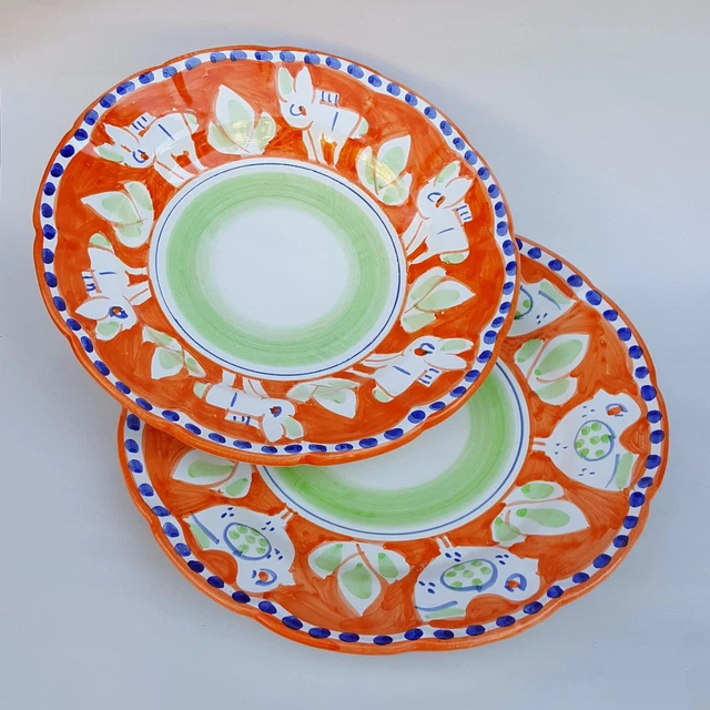 Pareja de Platos de cerámica Vietri 2 piezas 100% decorado a mano Naranja