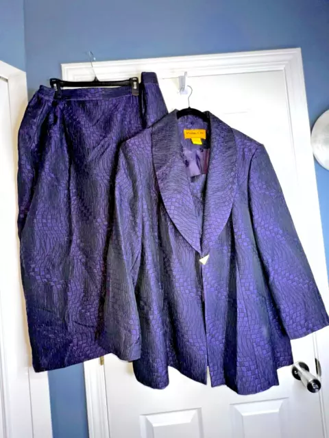 Psalm CIV Plus Size 22W Black Purple Suit Skirt Textured Church Formal Blazer 22