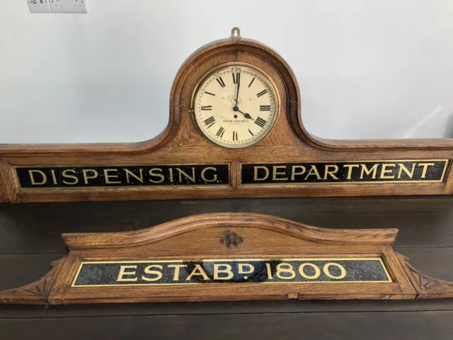 Antique ‘Established 1800’ Chemists 'Dispensing Department' Signage and Clock