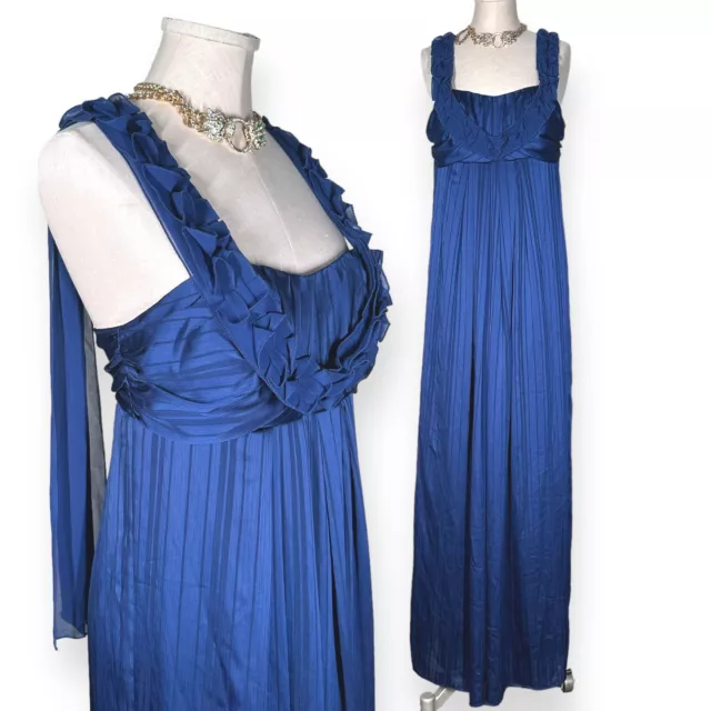 BCBGENERATION Rosette Evening Dress Wedding Blue Formal Gown Shoulder Sash 10