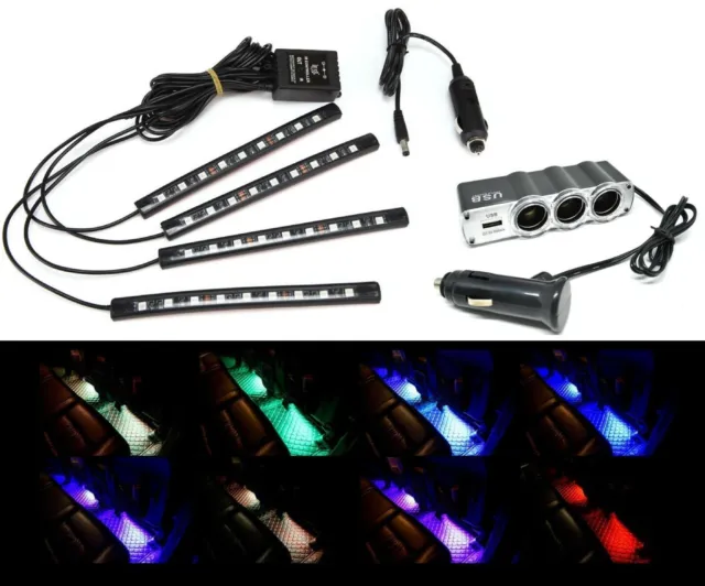 LED RGB Multicolore Léger Bande Intérieur Sous Voiture Siège Dash Mise Feu Hoac