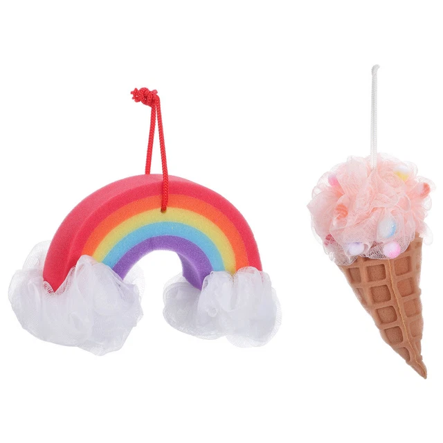 Juego de 2 bolas de baño arco iris helado bolas de baño burbujeantes ducha baño esponjas