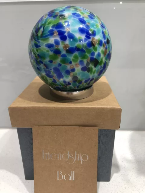 Hand blown Glass Friendship Ball  good friend  Green Blue Gold White 181