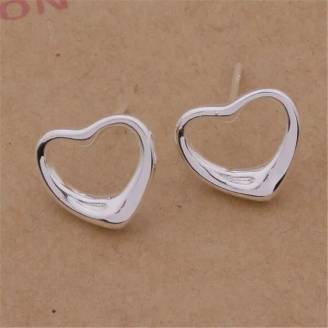 Cute New Silver Plated Smooth & Shiny Open / Hollow Heart Stud Post Earrings