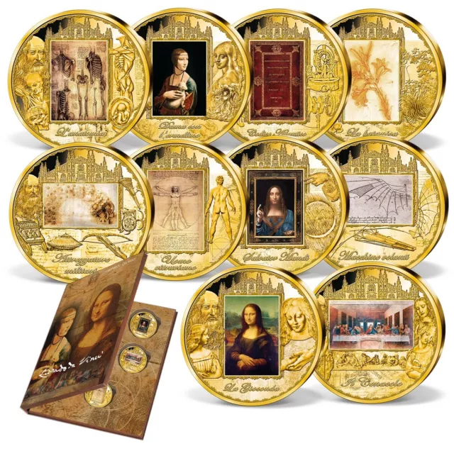 10 MEDAILLEN SET - Maler / Künstler Leonardo da Vinci - GOLD / VERGOLDET - PP
