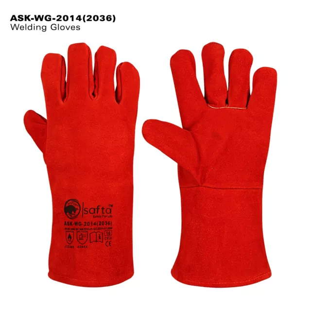 Leather Welding Gloves Red Heat Resistant TIG Mig Arc Welders Gauntlets XL Size