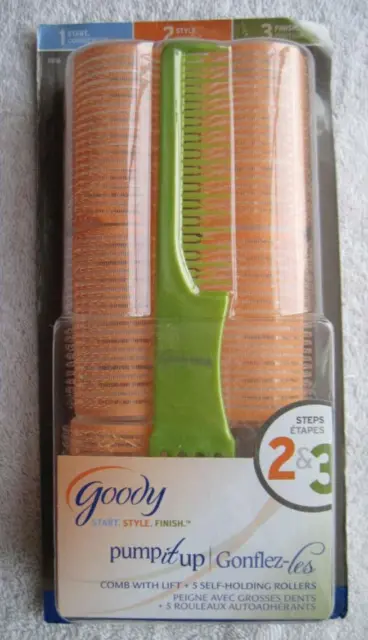 Goody Pump It Up Comb with Lift Pick 5 Self Holding Rollers Curl Hair Curlers