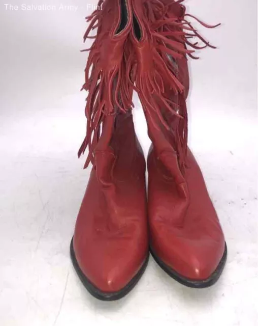 Acme Womens Red Leather Fringe Pull-On Mid-Calf Cowgirl Western Boots Size 8M
