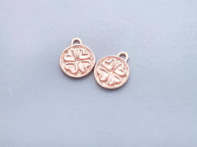 925 Sterling Silver Rose Gold Vermeil Style 2 Clover Disc Charms 10 mm.