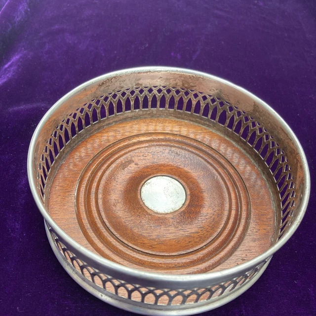 English EPB Wine Coaster, Lovely Pierced Gallery, Turned Wooden Base