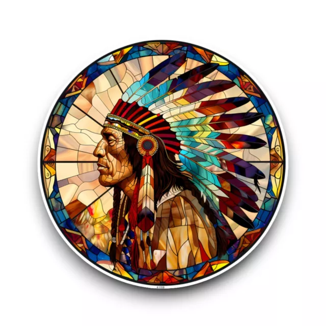 LARGE Native American Stained Glass Window Design Opaque Vinyl Sticker Decal