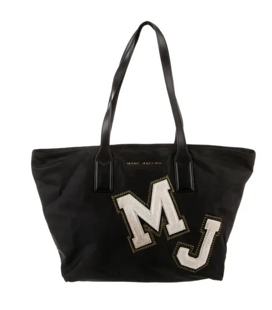 Authentic Large Marc Jacobs MJ Black Leather Trim Nylon Tote Bag