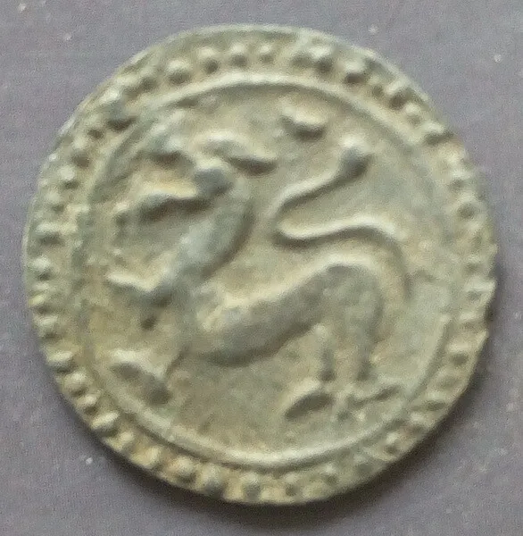 18th circa.--SOUTHEAST ASIA--ANCIENT COIN---TO LEFT, SINGHA(LION)---dia. 22 mm.