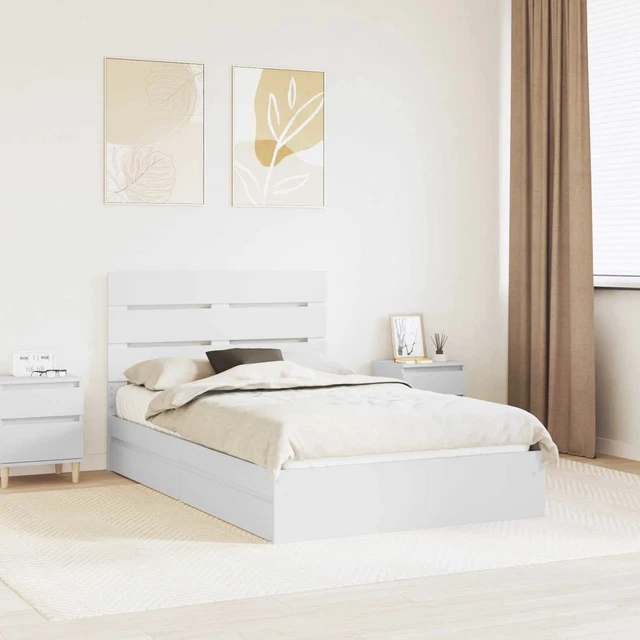 BED FRAME WITH Drawer Manual White 120 x 190 cm Engineered Wood vidaXL ...