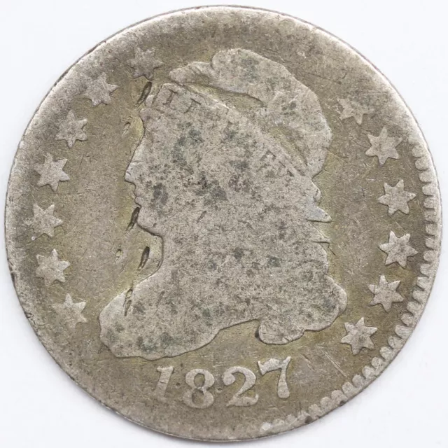 1827 American Capped Bust Dime Pointed 1 Philadelphia Mint US 10C Silver Coin