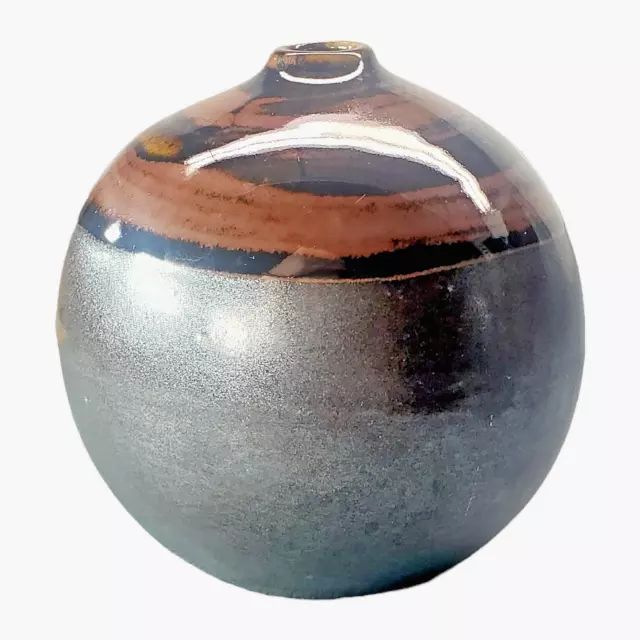Vintage OMC Otagiri Japan Pottery Bud Vase Round Spherical Raku-Style