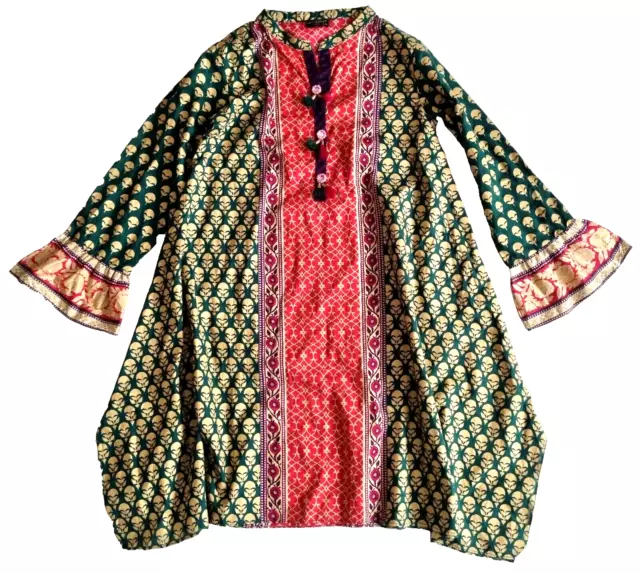 Pre Owned Girls Kurta Top RED GREEN 9-10 yLIMELIGHT Pakistani Cotton Printed