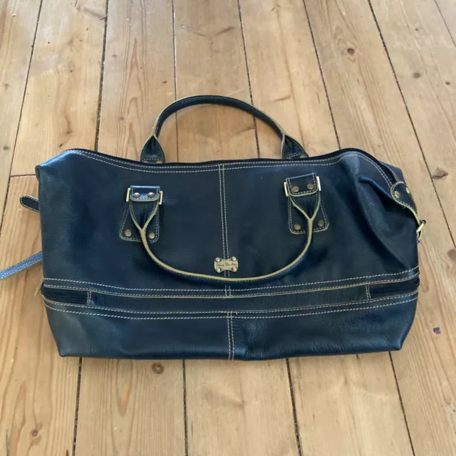 Jane Shilton Black Leather Medium Tote Travel Gym Overnight Bag