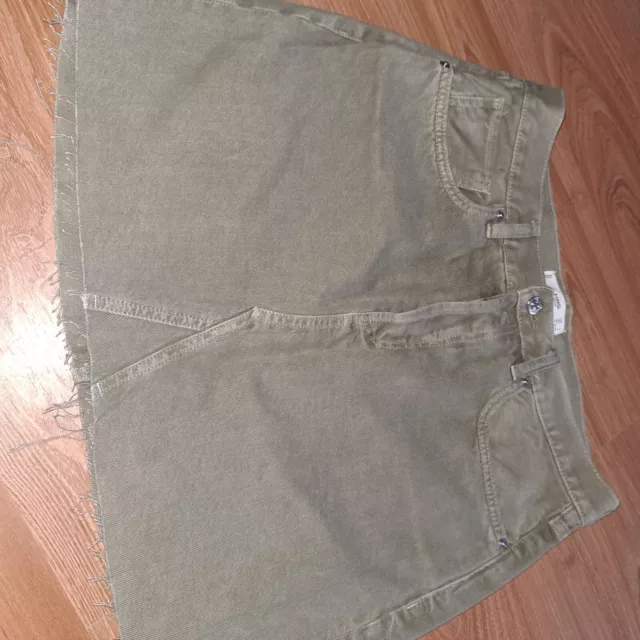 Jeansrock Mini High Waist Mango Grün Khaki Oliv Salbei Retro Gr. L 40