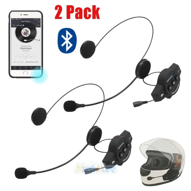 2x BT Bluetooth Casco de Motocicleta Intercomunicador Auriculares 6 Ciclistas 1200M EE. UU.