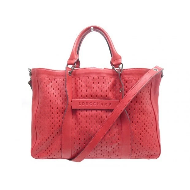 Longchamp, Sac porté main M " 3 D Perfo ", en cuir pastèque (rouge)