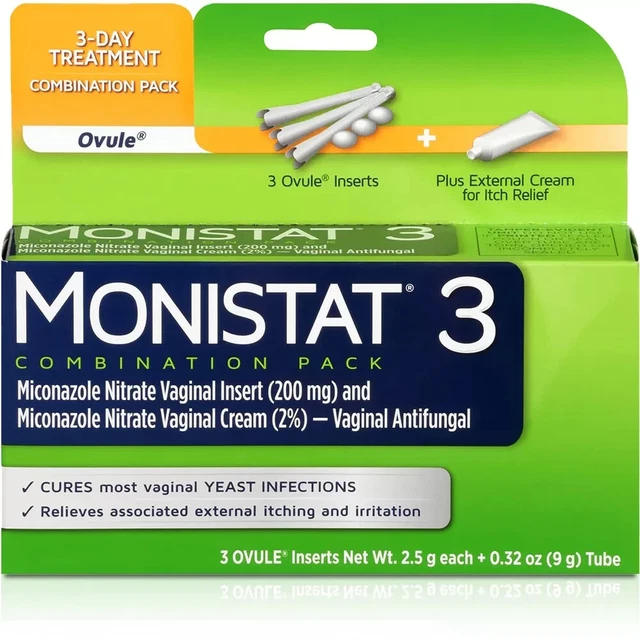 Tratamiento de infección por levaduras MONISTAT 3 dosis, 3 inserciones de óvulos y crema externa para la picazón