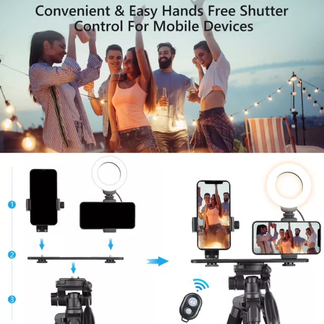 Professional Camera Tripod Stand Mount Remote + Phone Holder for iPhone Samsung 3