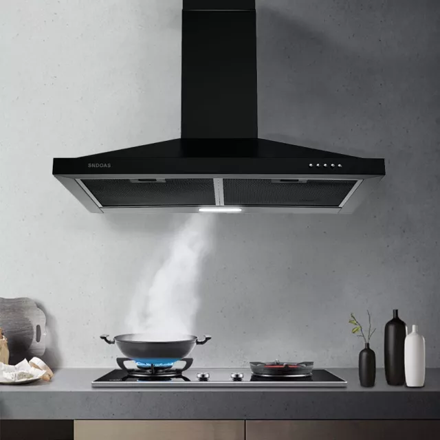 30in Wall Mount Range Hood Black Stainless Steel 450CFM Ducted/Ductless Vent New