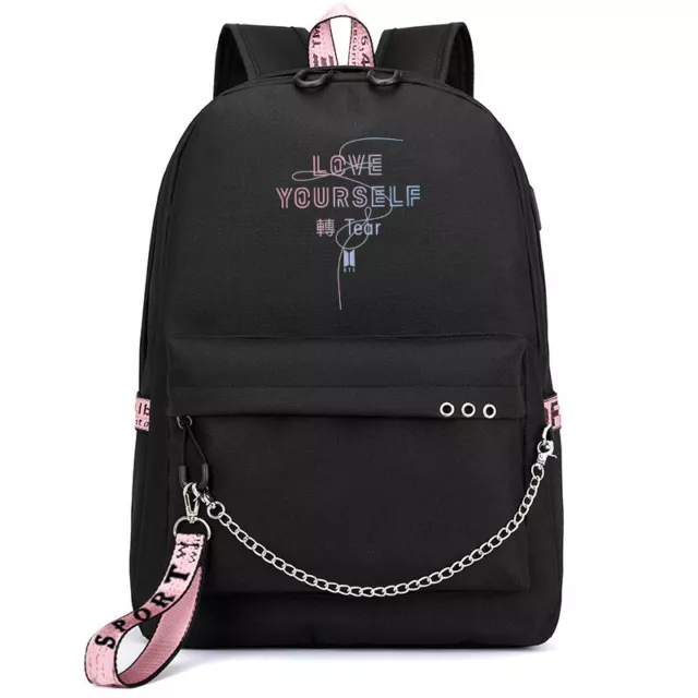 Kpop BTS Backpack Bangtan Boys School Bookbag Travel Shoulder Bag USB With Port