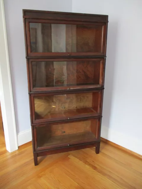 Large Antique HALE Mahogany 4 Section Stacking Barrister Bookcase, Glass Doors