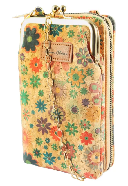 Kork Damen Umhängetasche  Crossbody Natur Handytasche Geldbörse Blumen