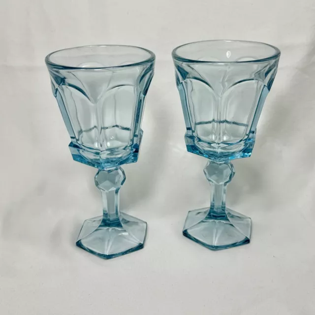 Vintage Fostoria Virginia Light Blue Glass Wine/Water Goblets 8 Oz